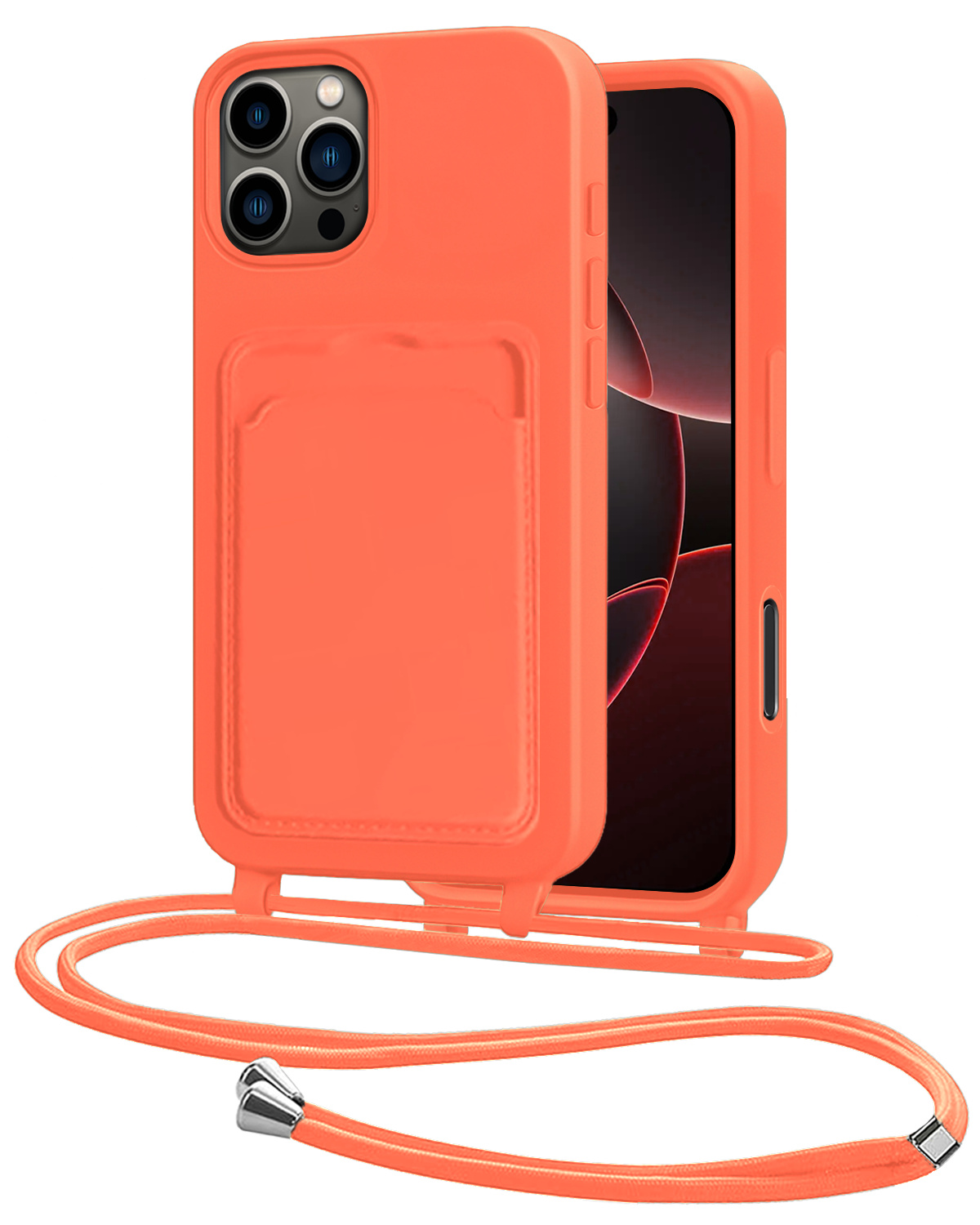 NoXx NoXx iPhone 16 Pro Max Hoesje Pashouder met Koord - Papaya