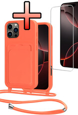 NoXx NoXx iPhone 16 Pro Max Hoesje Pashouder met Koord Met Screenprotector - Papaya