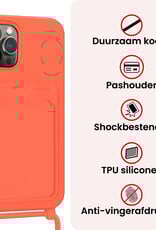 NoXx NoXx iPhone 16 Pro Max Hoesje Pashouder met Koord Met Screenprotector - Papaya