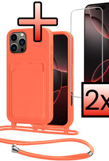 NoXx NoXx iPhone 16 Pro Max Hoesje Pashouder met Koord Met 2x Screenprotector - Papaya