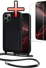 NoXx NoXx iPhone 16 Pro Max Hoesje Pashouder met Koord Met Screenprotector - Zwart