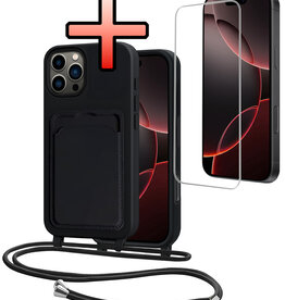 NoXx NoXx iPhone 16 Pro Max Hoesje Pashouder met Koord Met Screenprotector - Zwart
