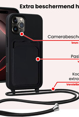 NoXx NoXx iPhone 16 Pro Max Hoesje Pashouder met Koord Met Screenprotector - Zwart