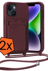 Nomfy Nomfy iPhone 13 Hoesje Pashouder met Koord - Aubergine - 2 PACK