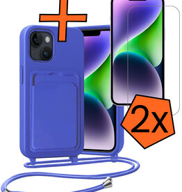Nomfy Nomfy iPhone 13 Hoesje Pashouder met Koord Met 2x Screenprotector - Fel Blauw