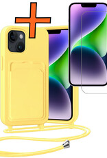 Nomfy Nomfy iPhone 13 Hoesje Pashouder met Koord Met Screenprotector - Geel