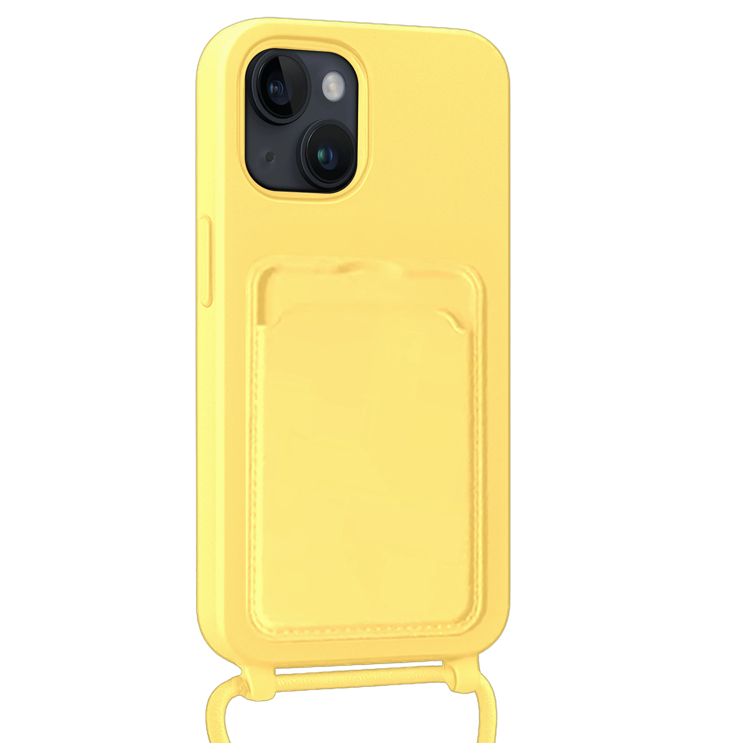 Nomfy Nomfy iPhone 13 Hoesje Pashouder met Koord Met Screenprotector - Geel