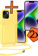 Nomfy Nomfy iPhone 13 Hoesje Pashouder met Koord Met 2x Screenprotector - Geel