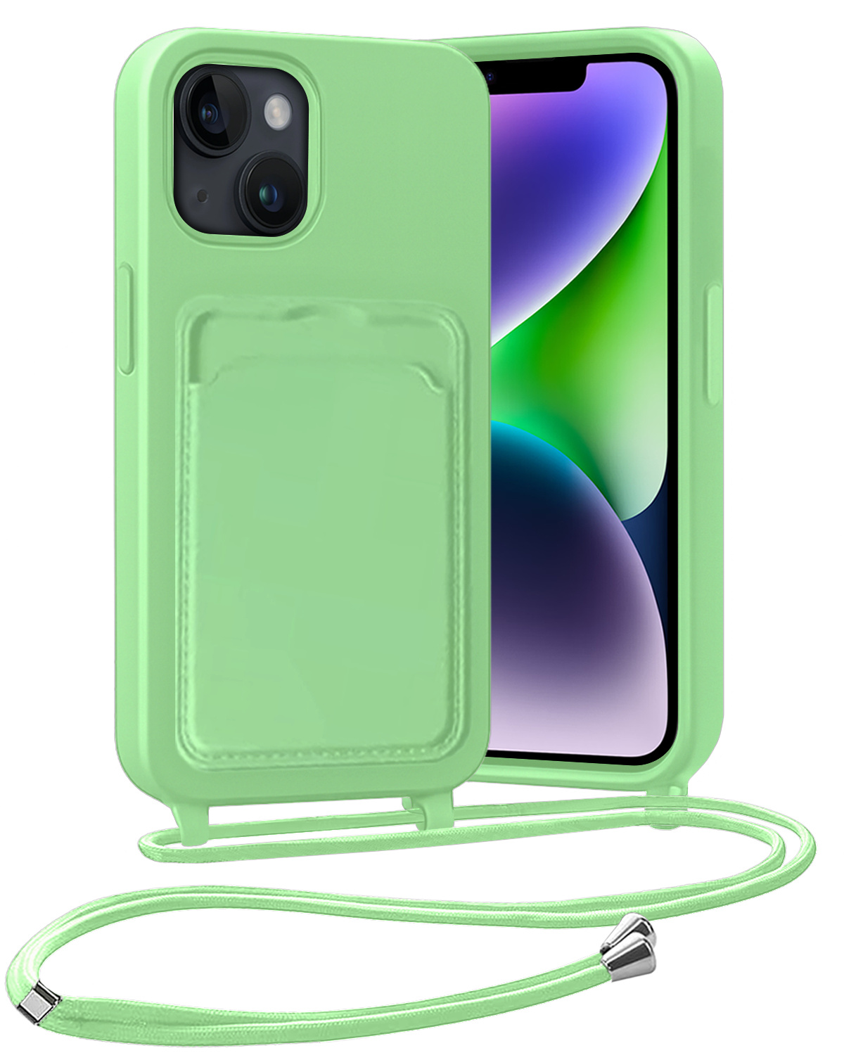 Nomfy Nomfy iPhone 13 Hoesje Pashouder met Koord - Groen