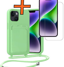 Nomfy Nomfy iPhone 13 Hoesje Pashouder met Koord Met Screenprotector - Groen