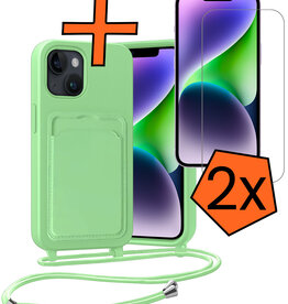Nomfy Nomfy iPhone 13 Hoesje Pashouder met Koord Met 2x Screenprotector - Groen