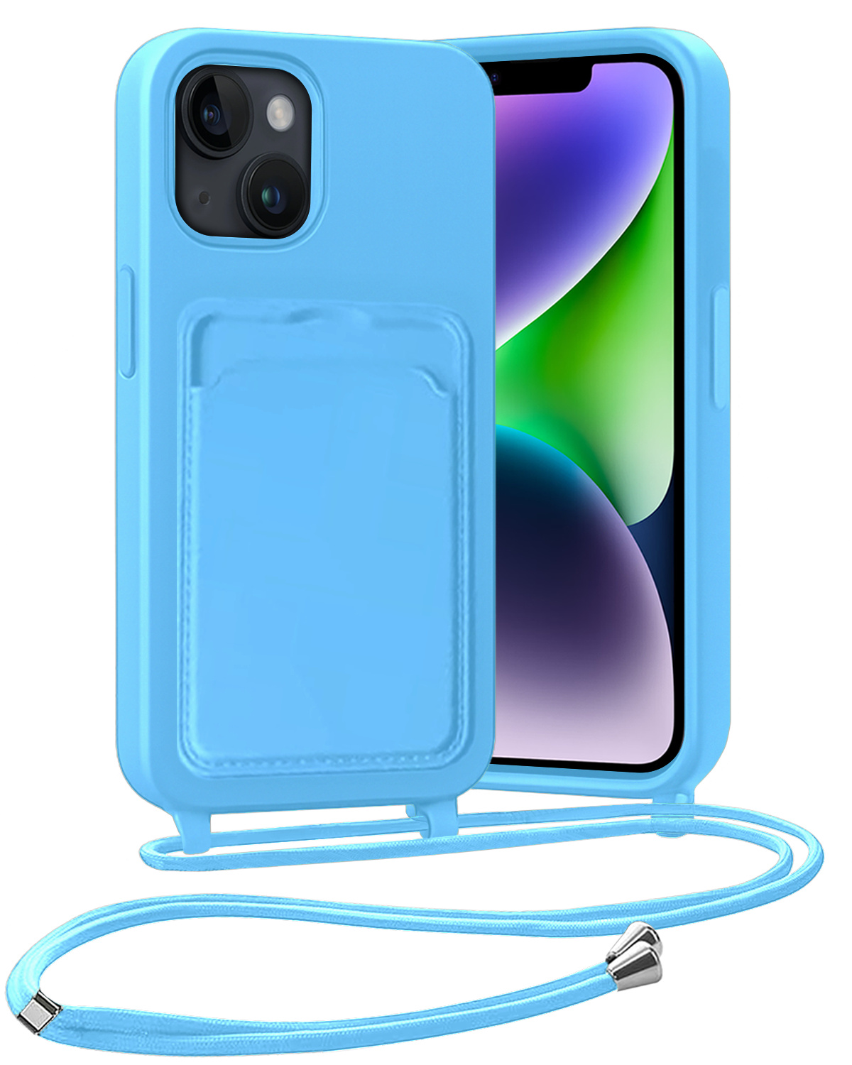 Nomfy Nomfy iPhone 13 Hoesje Pashouder met Koord - Lichtblauw