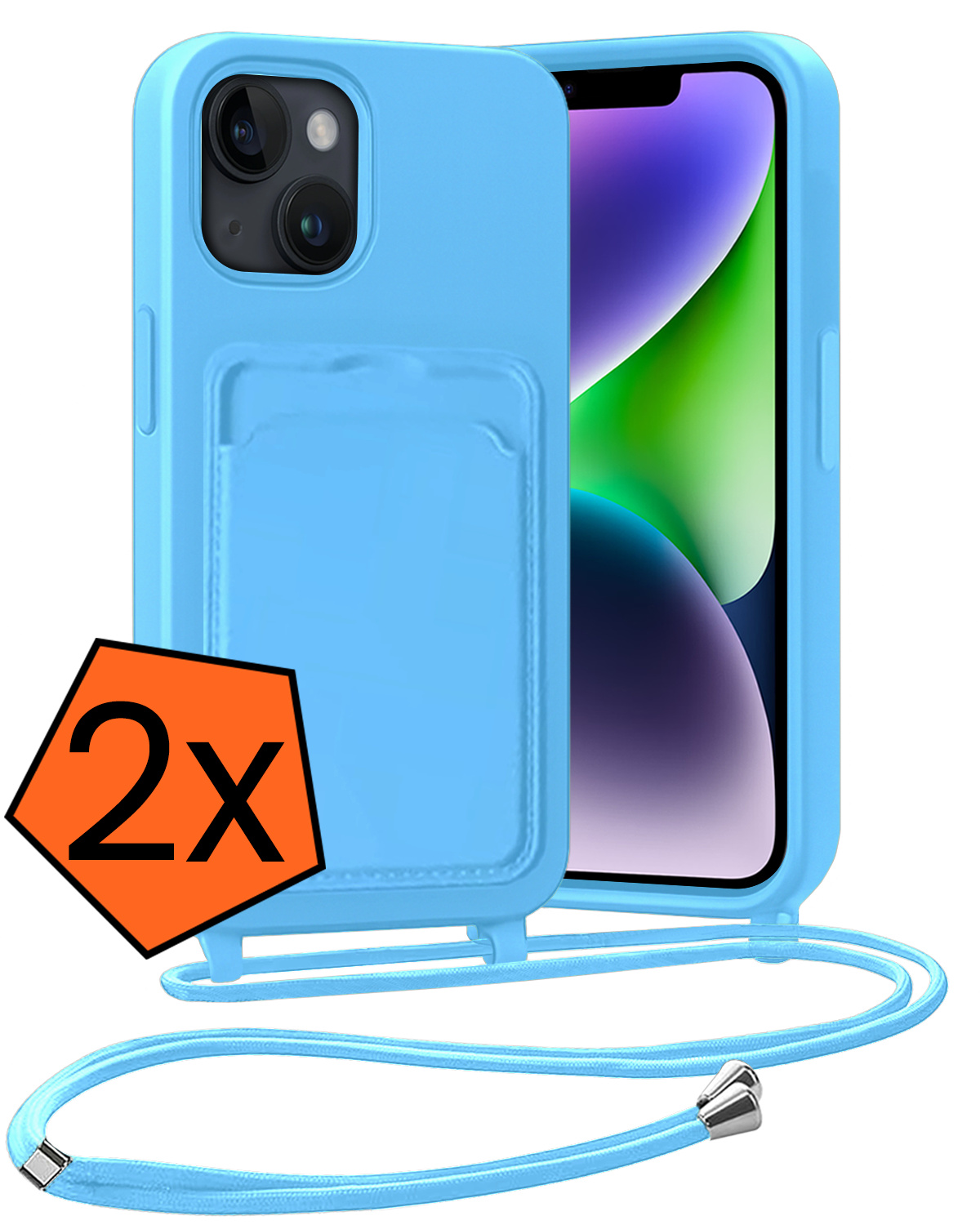 Nomfy Nomfy iPhone 13 Hoesje Pashouder met Koord - Lichtblauw - 2 PACK
