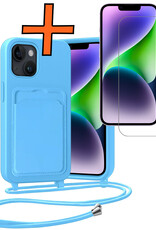 Nomfy Nomfy iPhone 13 Hoesje Pashouder met Koord Met Screenprotector - Lichtblauw