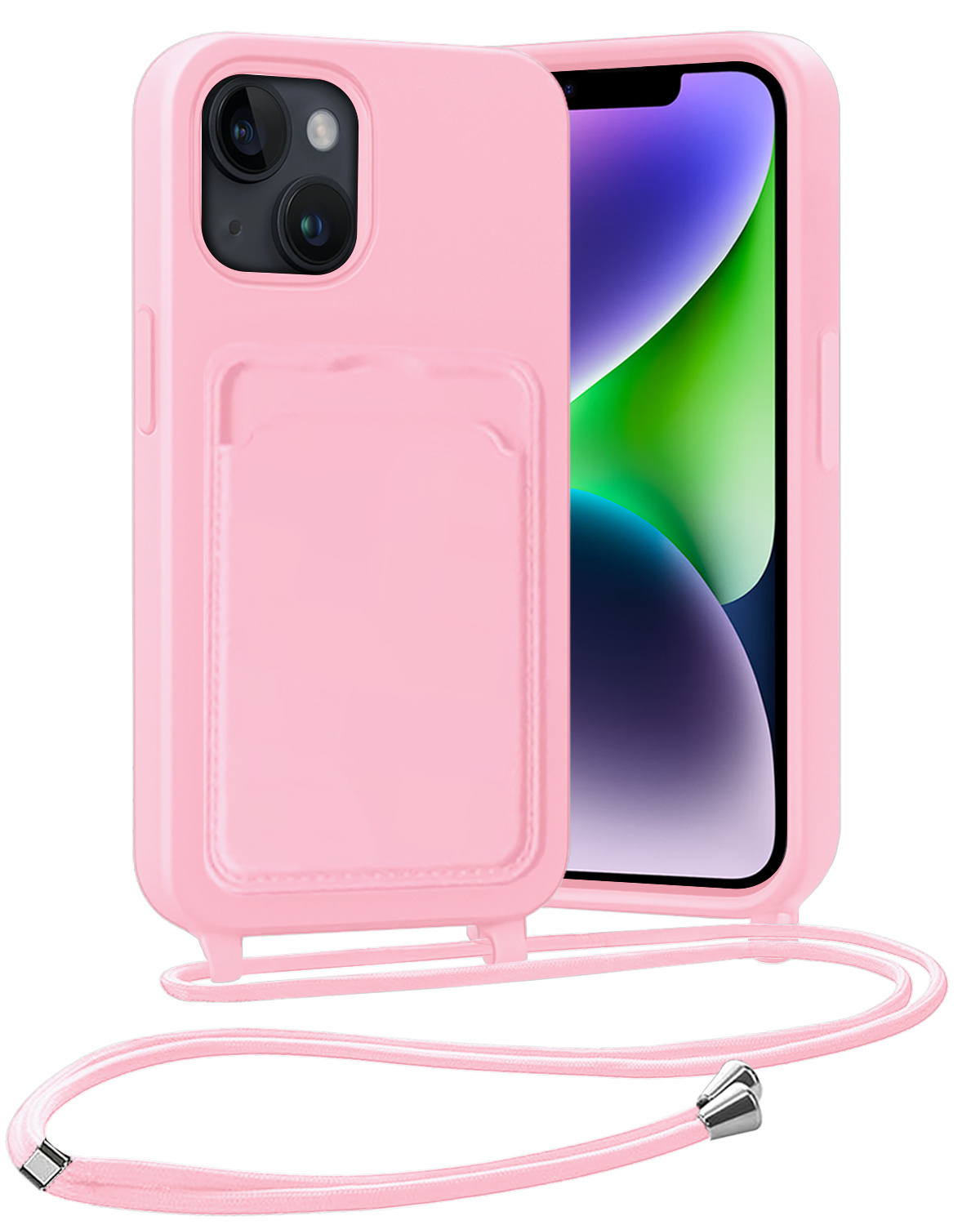 Nomfy Nomfy iPhone 13 Hoesje Pashouder met Koord - Lichtroze