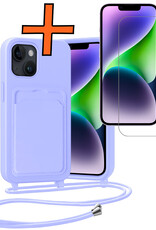 Nomfy Nomfy iPhone 13 Hoesje Pashouder met Koord Met Screenprotector - Lila