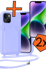 Nomfy Nomfy iPhone 13 Hoesje Pashouder met Koord Met 2x Screenprotector - Lila