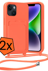 Nomfy Nomfy iPhone 13 Hoesje Pashouder met Koord - Papaya - 2 PACK