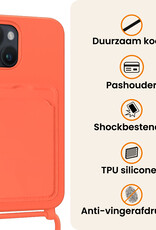 Nomfy Nomfy iPhone 13 Hoesje Pashouder met Koord Met Screenprotector - Papaya