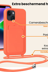 Nomfy Nomfy iPhone 13 Hoesje Pashouder met Koord Met Screenprotector - Papaya