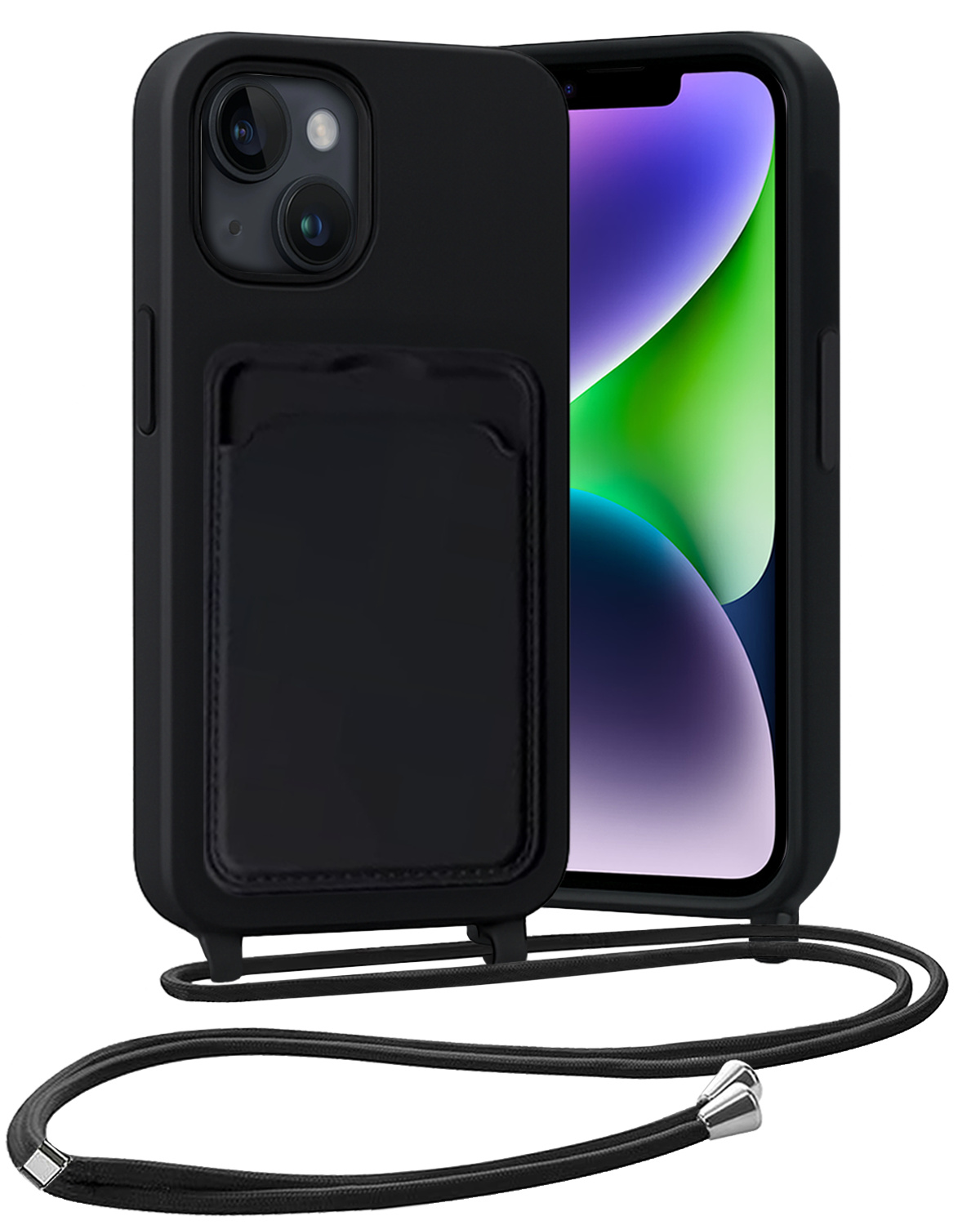 Nomfy Nomfy iPhone 13 Hoesje Pashouder met Koord - Zwart
