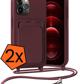 Nomfy Nomfy iPhone 13 Pro Hoesje Pashouder met Koord - Aubergine - 2 PACK