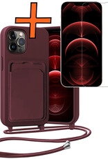 Nomfy Nomfy iPhone 13 Pro Hoesje Pashouder met Koord Met Screenprotector - Aubergine