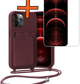 Nomfy Nomfy iPhone 13 Pro Hoesje Pashouder met Koord Met Screenprotector - Aubergine