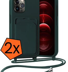 Nomfy Nomfy iPhone 13 Pro Hoesje Pashouder met Koord - Donkergroen - 2 PACK
