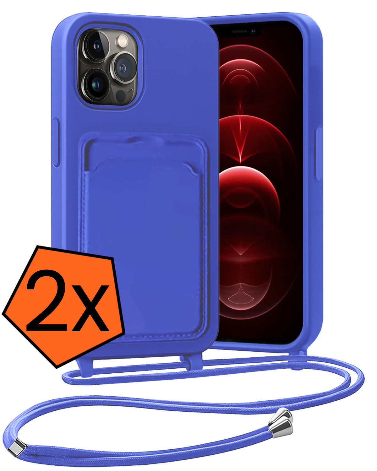 Nomfy Nomfy iPhone 13 Pro Hoesje Pashouder met Koord - Fel Blauw - 2 PACK