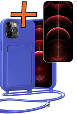 Nomfy Nomfy iPhone 13 Pro Hoesje Pashouder met Koord Met Screenprotector - Fel Blauw