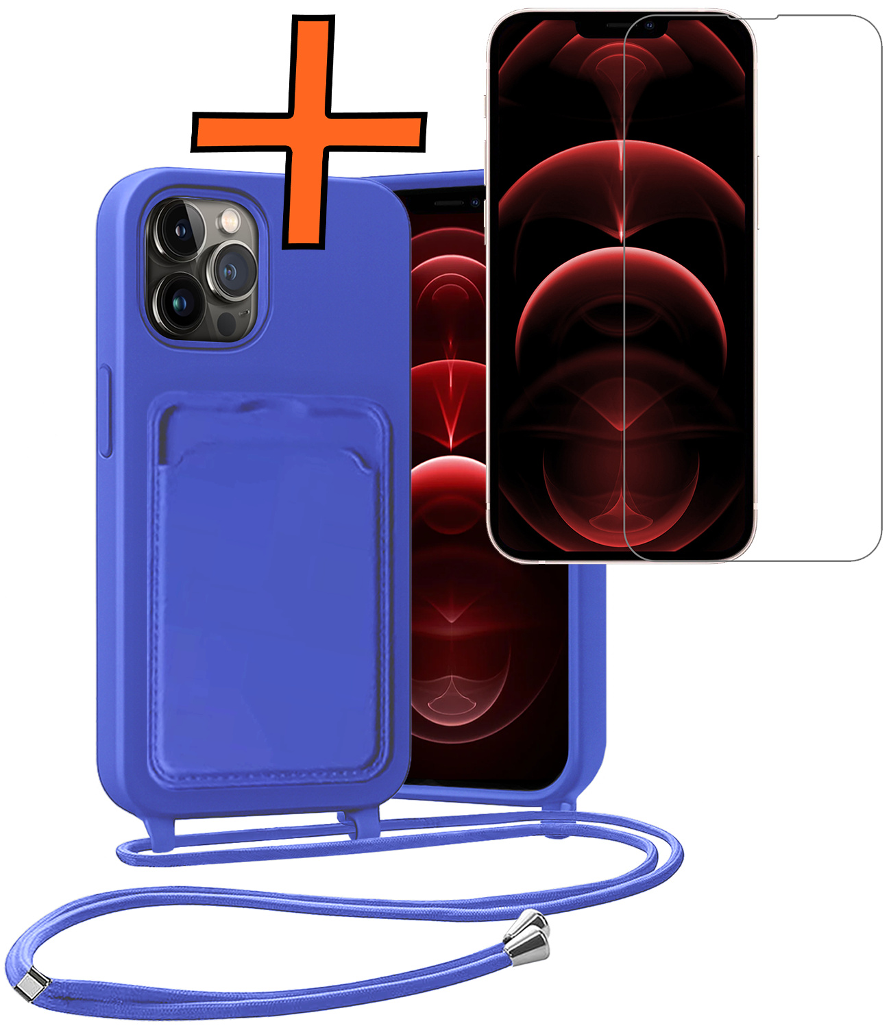 Nomfy Nomfy iPhone 13 Pro Hoesje Pashouder met Koord Met Screenprotector - Fel Blauw