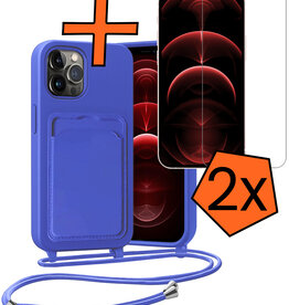 Nomfy Nomfy iPhone 13 Pro Hoesje Pashouder met Koord Met 2x Screenprotector - Fel Blauw