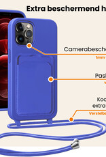 Nomfy Nomfy iPhone 13 Pro Hoesje Pashouder met Koord Met 2x Screenprotector - Fel Blauw