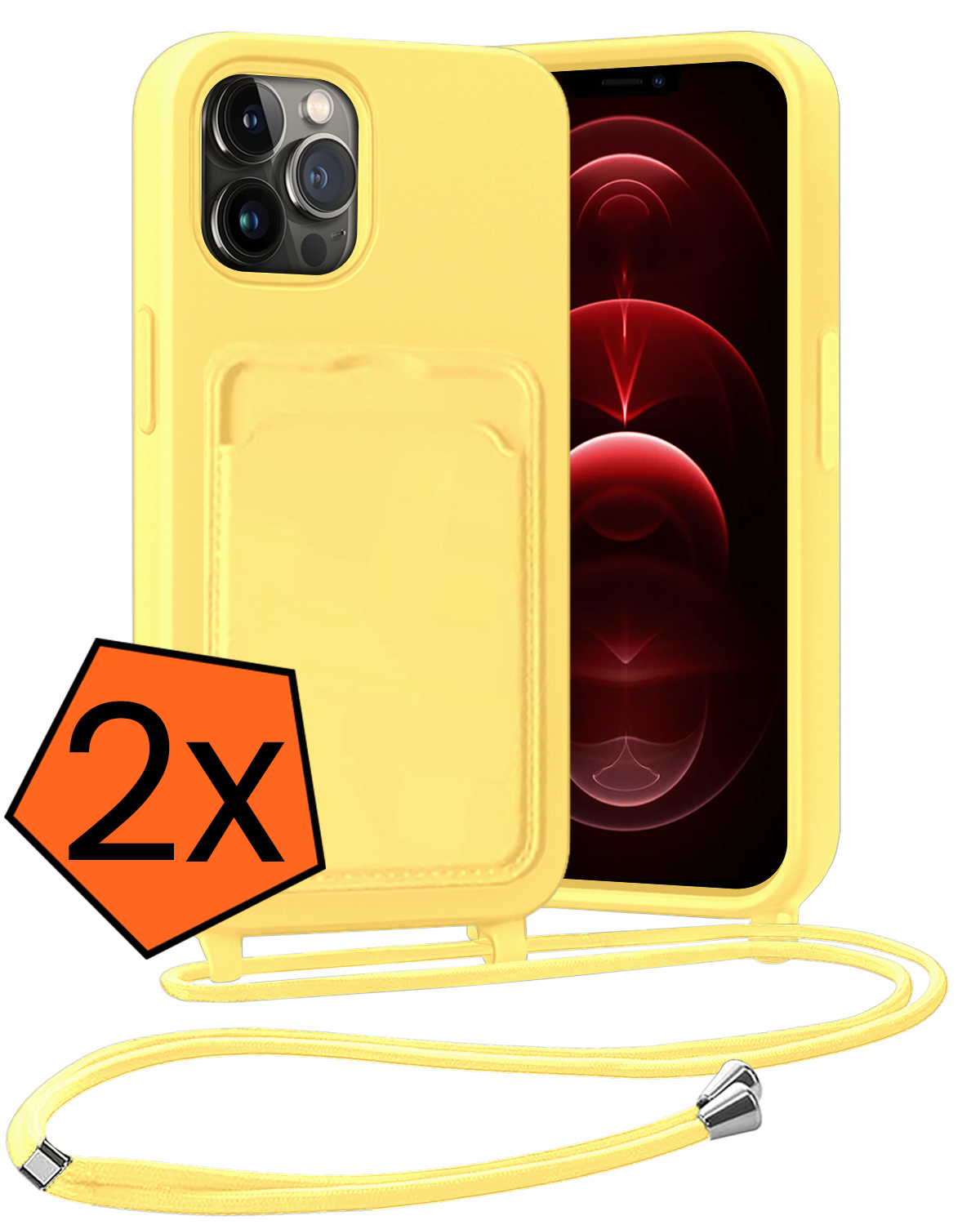 Nomfy Nomfy iPhone 13 Pro Hoesje Pashouder met Koord - Geel - 2 PACK