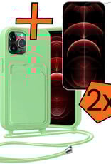 Nomfy Nomfy iPhone 13 Pro Hoesje Pashouder met Koord Met 2x Screenprotector - Groen