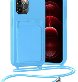Nomfy Nomfy iPhone 13 Pro Hoesje Pashouder met Koord - Lichtblauw
