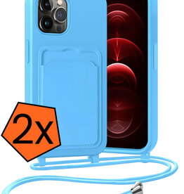 Nomfy Nomfy iPhone 13 Pro Hoesje Pashouder met Koord - Lichtblauw - 2 PACK