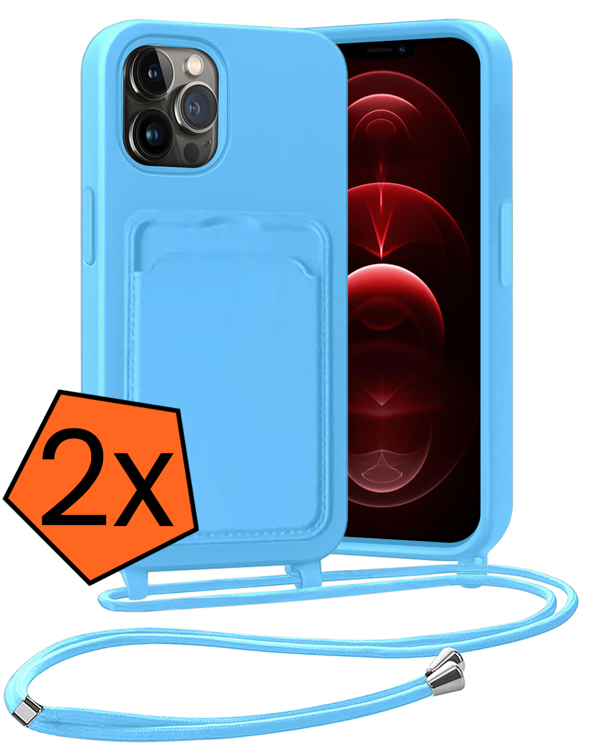 Nomfy Nomfy iPhone 13 Pro Hoesje Pashouder met Koord - Lichtblauw - 2 PACK