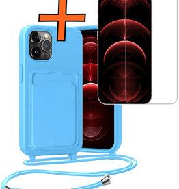 Nomfy Nomfy iPhone 13 Pro Hoesje Pashouder met Koord Met Screenprotector - Lichtblauw