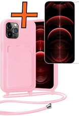 Nomfy Nomfy iPhone 13 Pro Hoesje Pashouder met Koord Met Screenprotector - Lichtroze