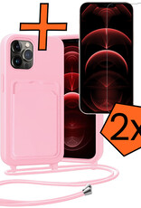 Nomfy Nomfy iPhone 13 Pro Hoesje Pashouder met Koord Met 2x Screenprotector - Lichtroze