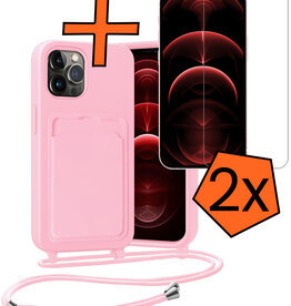 Nomfy Nomfy iPhone 13 Pro Hoesje Pashouder met Koord Met 2x Screenprotector - Lichtroze
