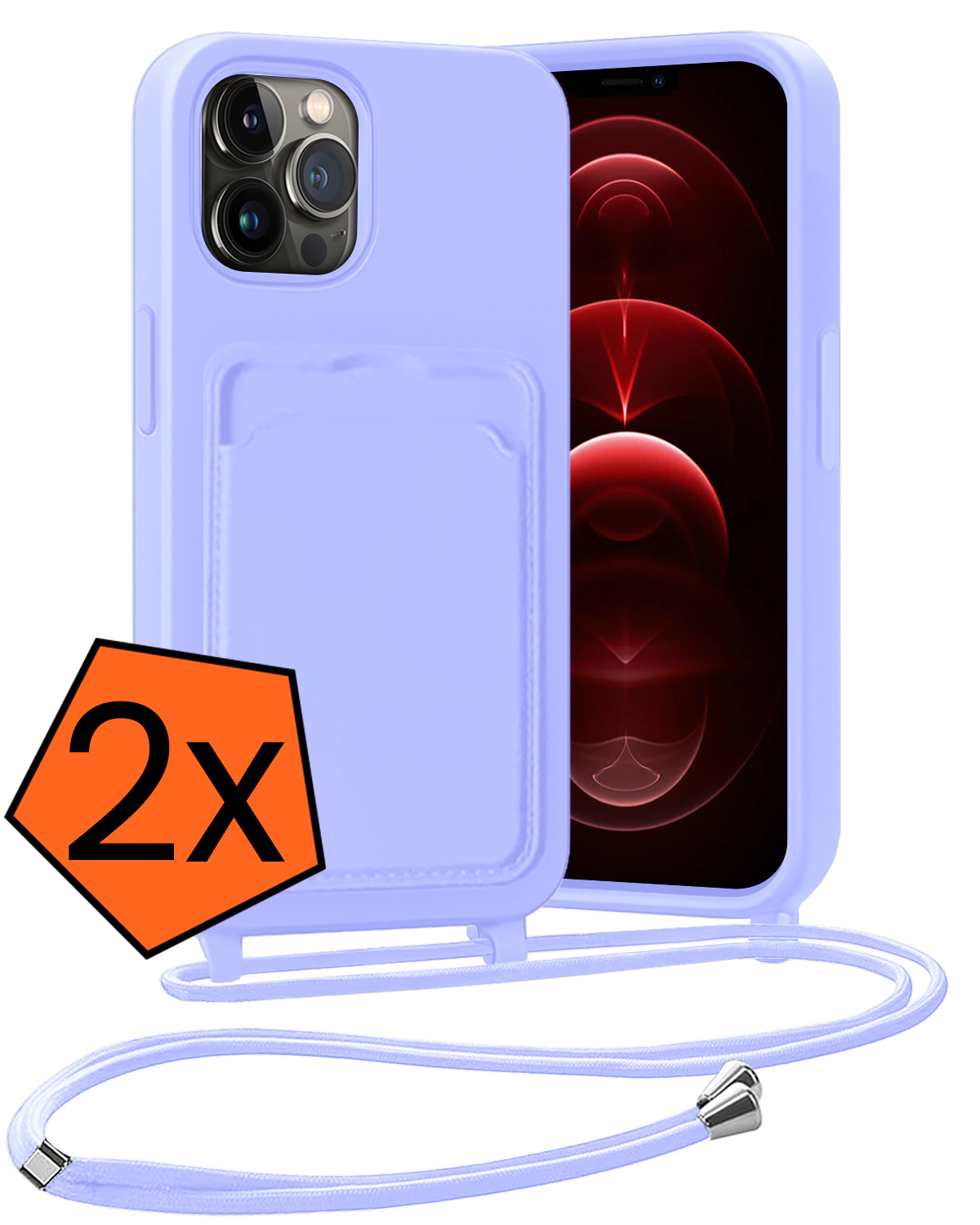 Nomfy Nomfy iPhone 13 Pro Hoesje Pashouder met Koord - Lila - 2 PACK