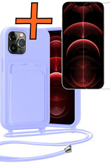 Nomfy Nomfy iPhone 13 Pro Hoesje Pashouder met Koord Met Screenprotector - Lila
