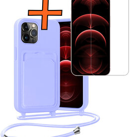 Nomfy Nomfy iPhone 13 Pro Hoesje Pashouder met Koord Met Screenprotector - Lila