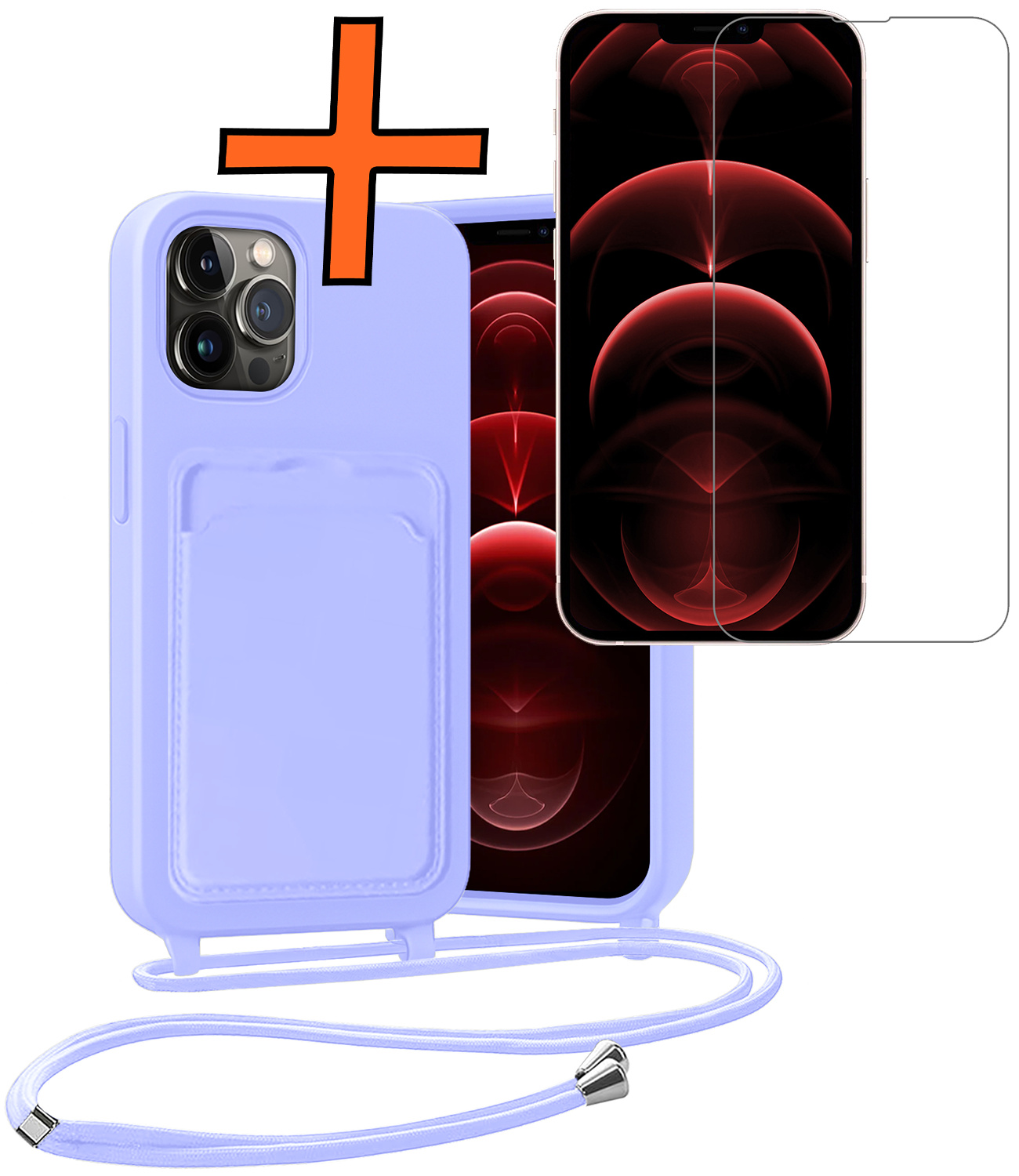 Nomfy Nomfy iPhone 13 Pro Hoesje Pashouder met Koord Met Screenprotector - Lila