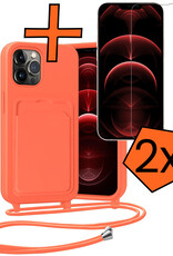 Nomfy Nomfy iPhone 13 Pro Hoesje Pashouder met Koord Met 2x Screenprotector - Papaya
