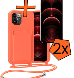 Nomfy Nomfy iPhone 13 Pro Hoesje Pashouder met Koord Met 2x Screenprotector - Papaya