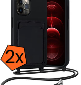 Nomfy Nomfy iPhone 13 Pro Hoesje Pashouder met Koord - Zwart - 2 PACK